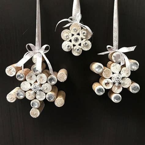 Cork Snowflakes Set Of White Silver Etsy Cork Crafts Christmas