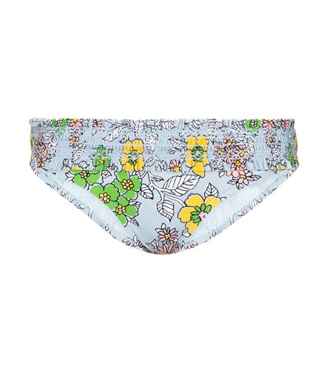 Costa Floral Smocked Bikini Bottoms In Blue Tory Burch Mytheresa