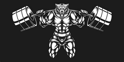 Wolf Bodybuilder With Black White Barbell Lifting 2197962 Vector Art At