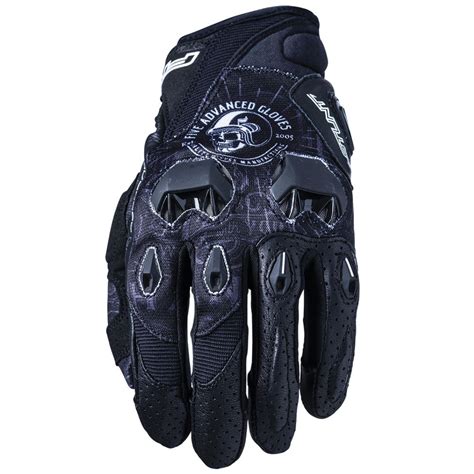 Gants moto été STUNT EVO REPLICA SKULL FIVE GLOVES NOIR BLANC