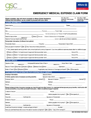 Fillable Online Greenshield Emergency Medical Expense Claim Form