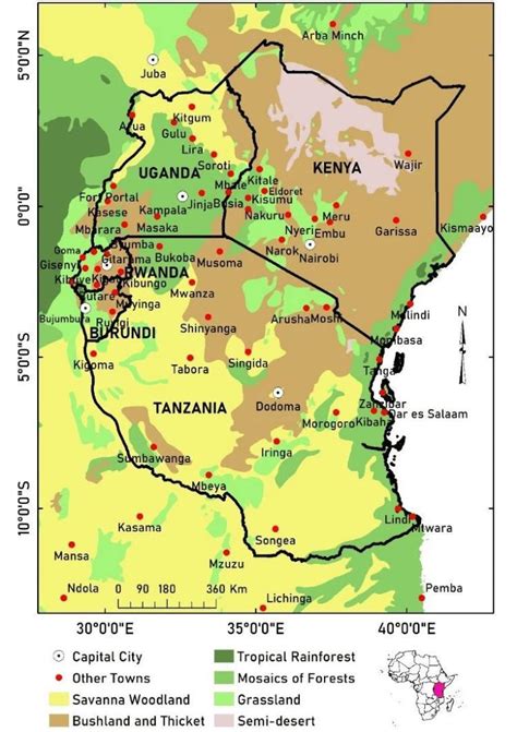 A Map Of East Africa Showing The Various Types Of Vegetation In East