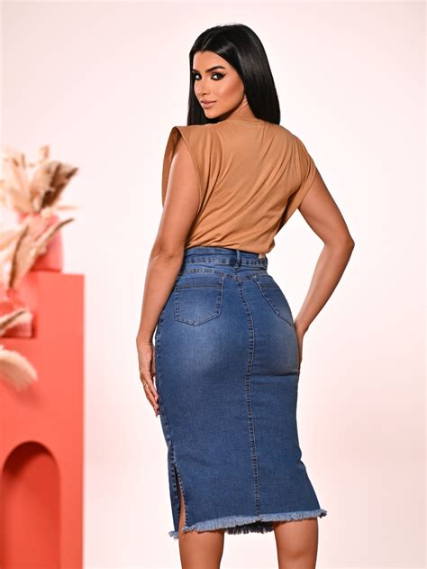 Saia Jeans Evangélica Midi Abertura Lateral Anagrom Ref 249 Anagrom