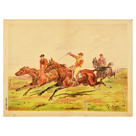 Affiche d antiquités originale de course de chevaux Jockey Equestrian