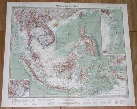 1943 WWII MAP Of China Vietnam Thailand Indonesia Malaysia Singapore