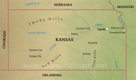 Physical map of Kansas