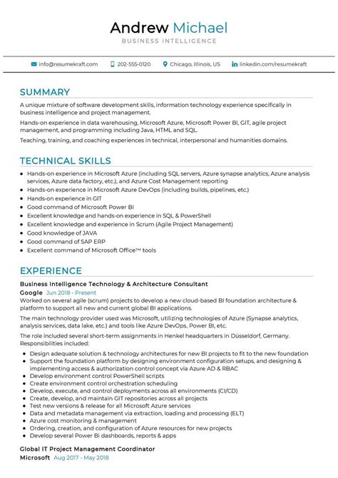 Business Intelligence Resume Sample In 2025 Resumekraft