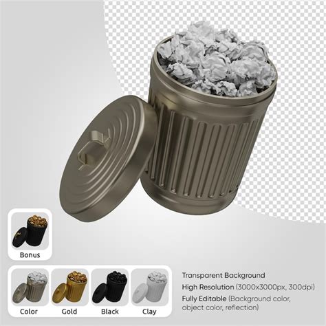 Premium PSD 3d Trash Can With Paper