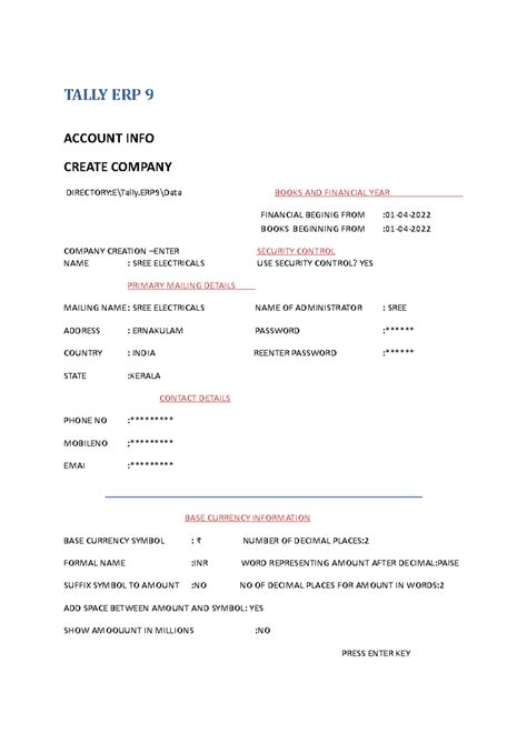 Tally Erp 9 Company Creation Steps Tally Erp 9 Account Info Create