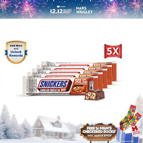 Bundle Of 5 Snickers Almond Dark Chocolate Sugar Reduction 40g