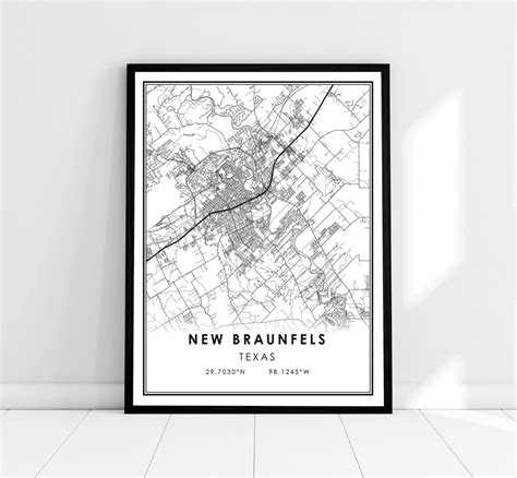 New Braunfels Map Print Poster Canvas Texas Map Print Poster Canvas New