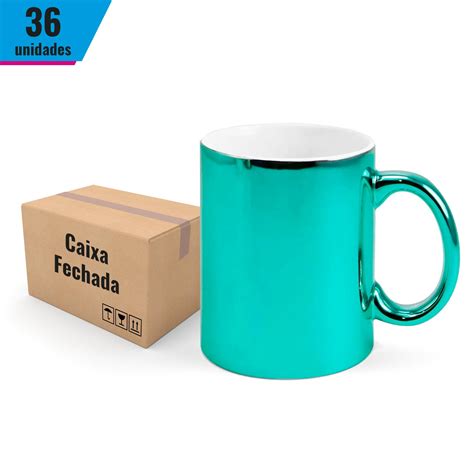 Caixa de Caneca Cromada Tifany em Cerâmica para Sublimação 325mL