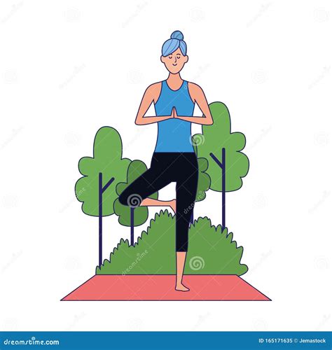 Woman Practicing Yoga Tree Pose At Outdoors Colorful Design Stock Vector Illustration Of