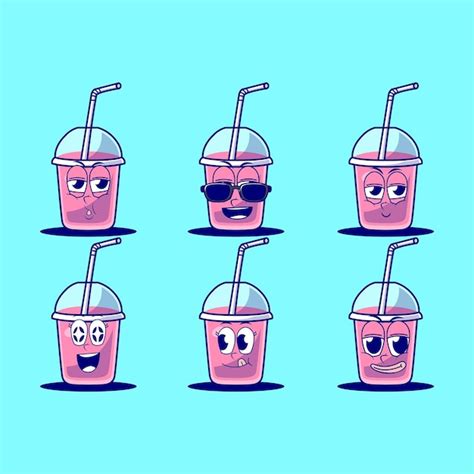 Premium Vector Vector Cartoon Emojis Of Strawberry Milkshake