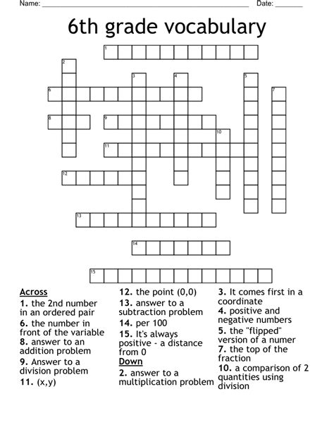 6th Grade Vocabulary Crossword Wordmint