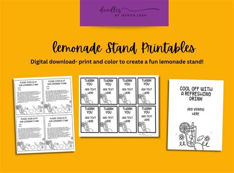 Lemonade Stand Printable Kit Lemonade Decor Coloring Poster Lemonade