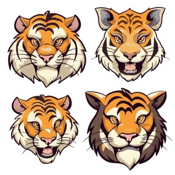 Tigers Clipart Four Cartoon Tiger Heads On A White Background Vector