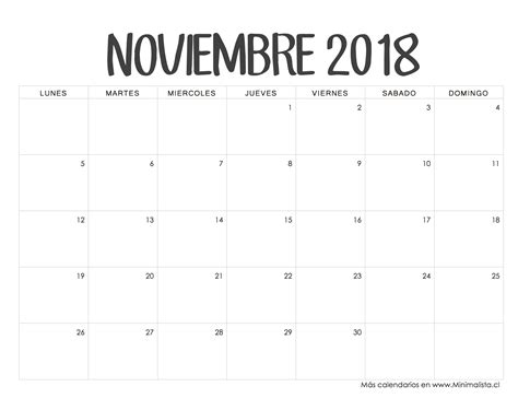 Calendario Noviembre 2018 Calendario 2018 Para Imprimir Calendario