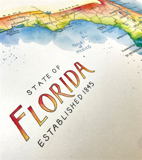 Florida Map Watercolor Illustration Colorful Vacation Map Wall - Etsy