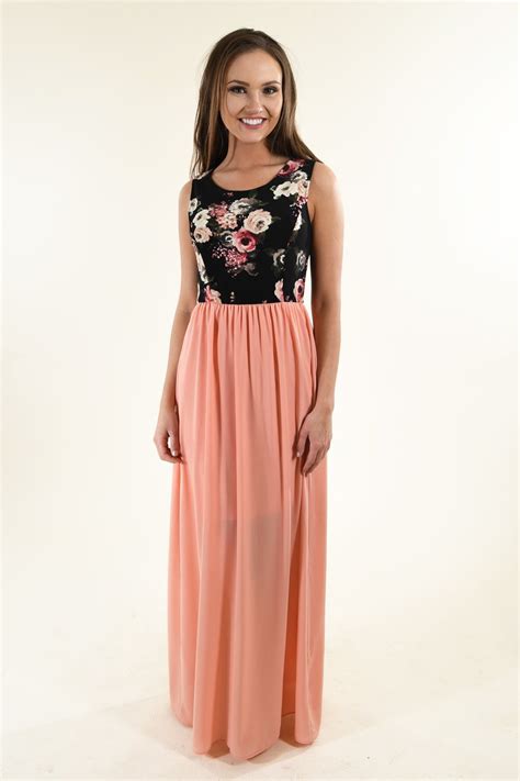 Peach Floral Maxi Dress The Pulse Boutique