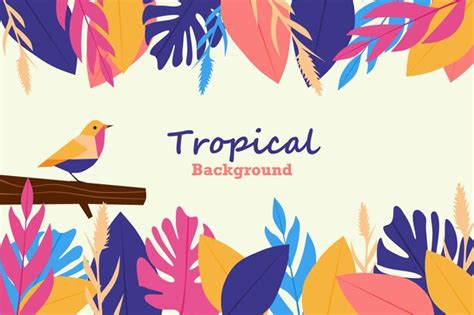 Premium Vector Tropical Vector Background With Colorful Leaves And A