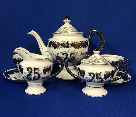 Vintage Norcrest 25th Silver Anniversary Porcelain Tea Set Etsy