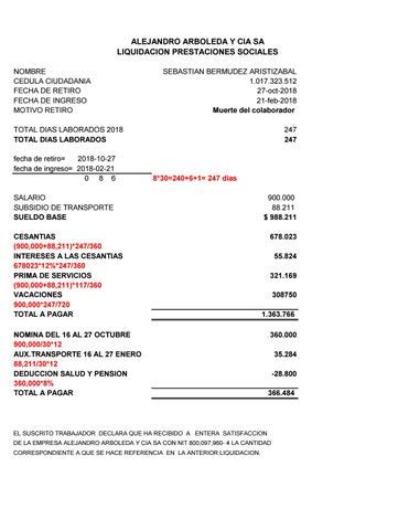 Liquidaci N Prestaciones Sociales By Alejandro Arboleda Y C A S A Issuu