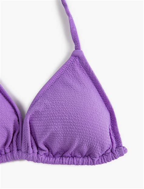 Mor Kadın Üçgen Bikini Üstü Dokulu Boyundan Bağlamalı Kaplı SAK BM Koton