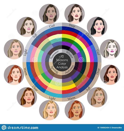 Stock Vector Seasonal Color Analysis Palette For All Types Of Female