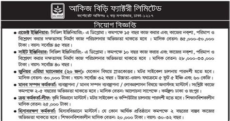 Akij Biri Factory Limited Job Circular 2023