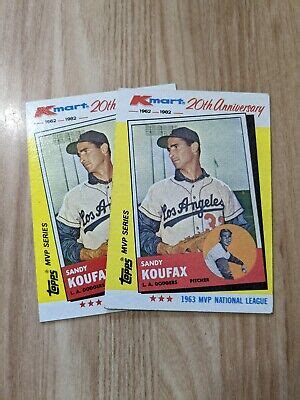 2 1982 Topps Kmart 20th Anniversary 4 Sandy Koufax Los Angeles