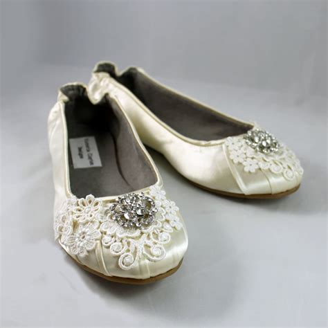 Ivory Lace Wedding Flat Size Sale Wedding Ballet Flats With Crystal