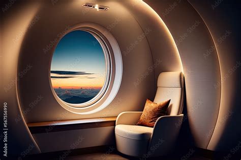 Luxurious First Class Airplane Seat With Lots Of Windows Generative Ai Visualization Of The Vip