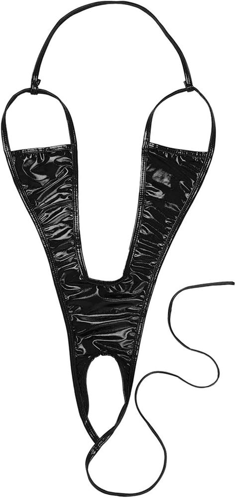 Womens Shiny Metallic Sling Shot Bikini Topless G String Extreme Halter