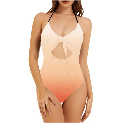 Amidoa Plus Size Swimsuits For Women Ombre Tie Knot Cutout Monokini