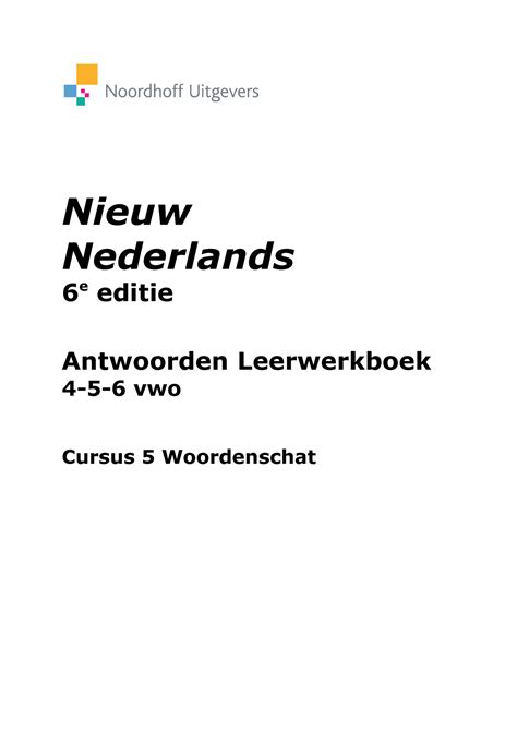 Nn Woordenschat Antwoorden Nieuw Nederlands E Editie Antwoorden