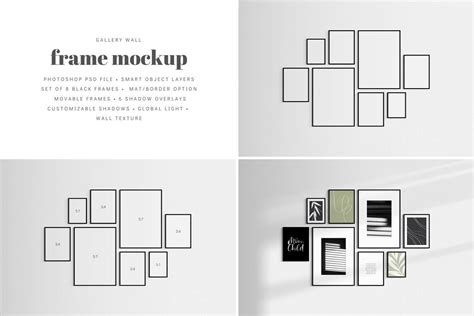 Gallery Wall Frame Mockup Set Of 8 Frames Black Design Cuts