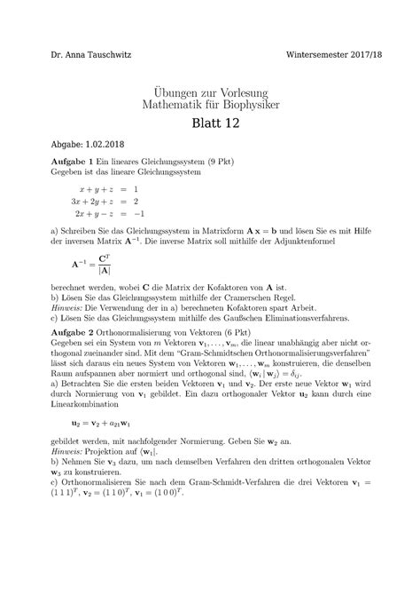 Uebung 12 Übungen zur Vorlesung Mathematik für Biophysiker für