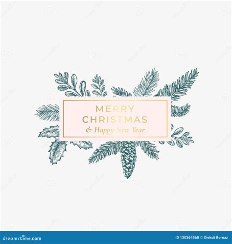 Merry Christmas Abstract Botanical Card With Rectangle Frame Banner And