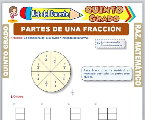 Partes de una Fracción para Quinto Grado de Primaria Web del Docente