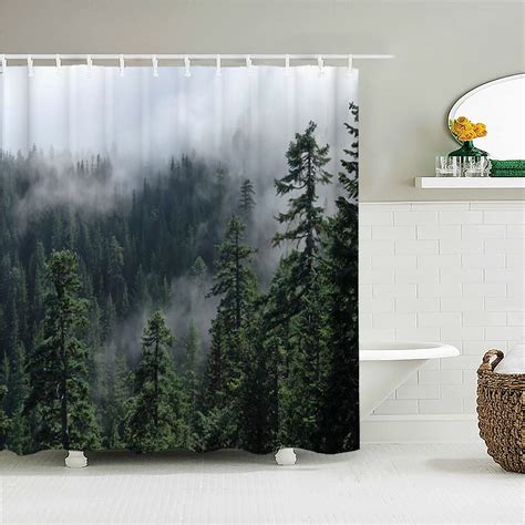 Nature Forest Scenery Waterproof Fabric Shower Curtain Trees Landscape