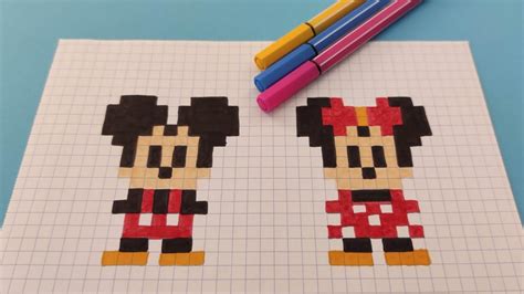 TUTO PIXEL ART - Comment dessiner Minnie et Mickey en pixel - YouTube