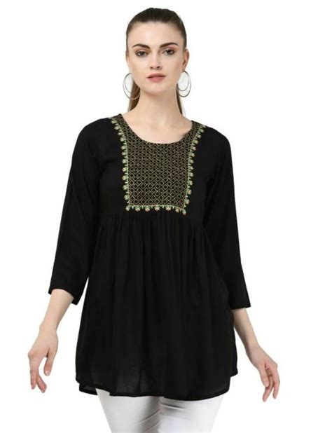 Buy Saakaa Women S Rayon Black Embroidery Top Online At Best Prices In