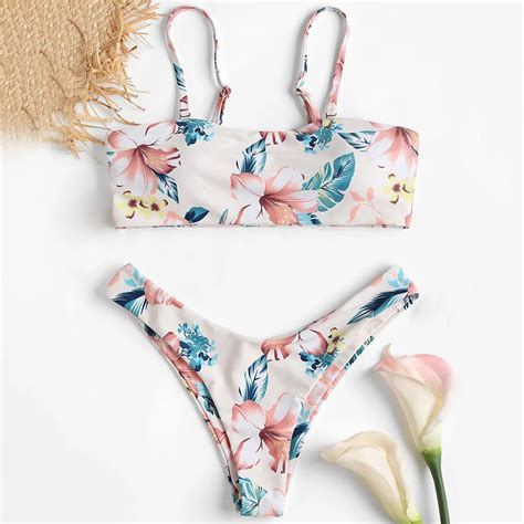 Aliexpress Buy ZAFUL Women Bandeau Floral High Leg Bikini Set