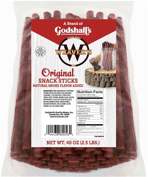 Weaver’s Original Snack Sticks 80 Mild Flavored 7 Beef And Chicken Snack Sticks Per 40oz Bag