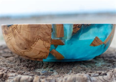 Handmade Wood Epoxy Resin Bowl For Multilple Uses Light Blue Etsy