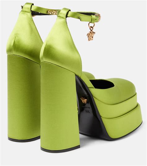 Medusa Aevitas Satin Platform Pumps In Green Versace Mytheresa