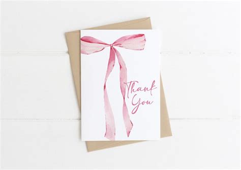 Bow Thank You Card Template Editable Bow Baby Shower Thank You Card