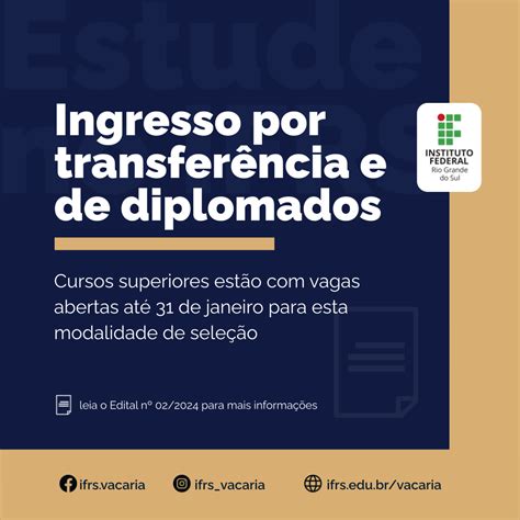 Abertas inscrições para seleção de ingresso por transferência e de