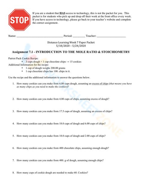 Introduction To The Mole Ratio And Stoichiometry Worksheet